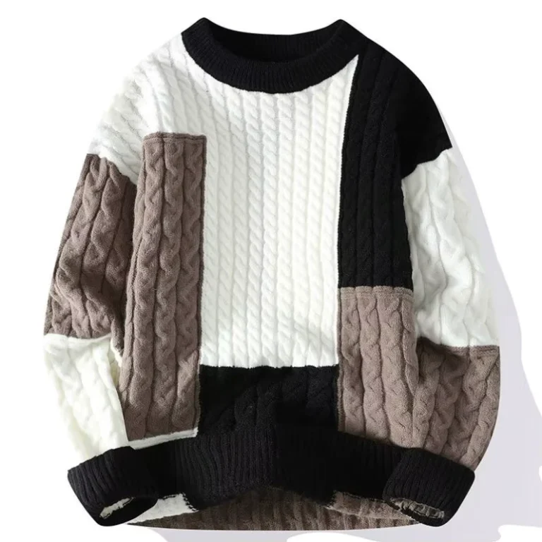 Mens-Fall-Winter-Crew-Neck-Loose-Woven-Breathable-Front-Logo-Sweater-Thickened-Warm-Anti-Shrink-and-Anti-Wrinkle