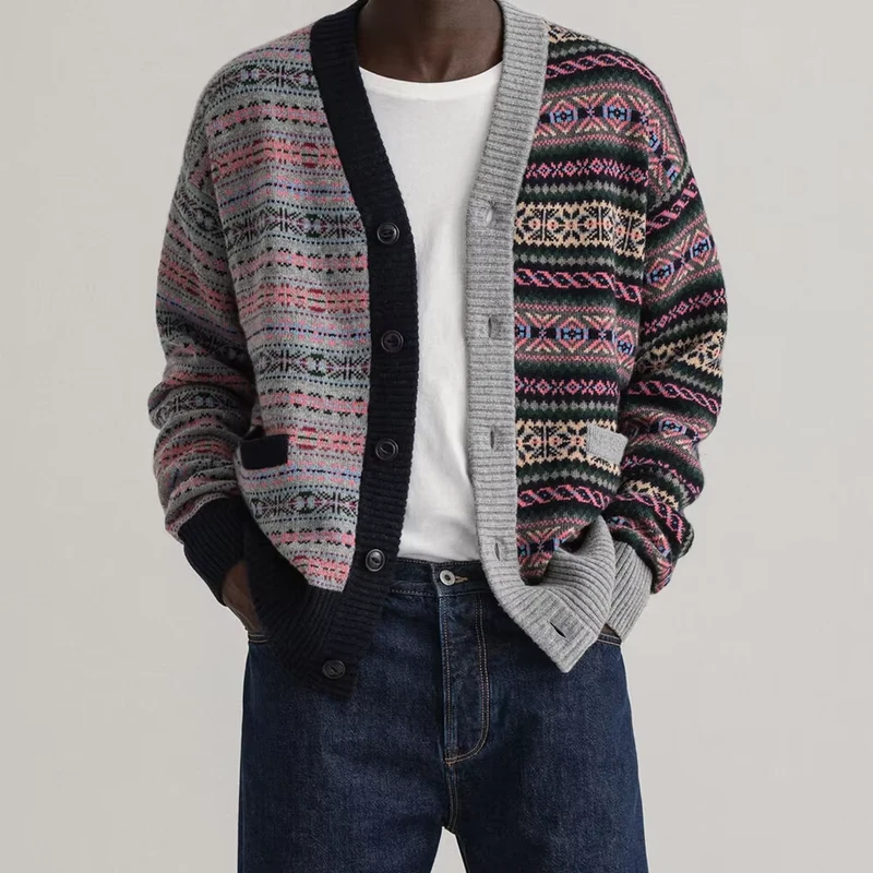 Men's Fashion Designed Long Sleeve Knitted Wool Cardigan Sweater Loose V Neck Front Pocket Quick Dry Anti Wrinkle for Autumn
