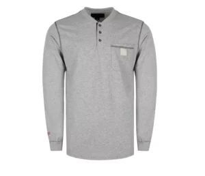 Men’s Fire Resistant Work Shirts CAT2 Welding T Shirts Print Long Sleeves Henley Style FR Flame Retardant Cotton Clothing
