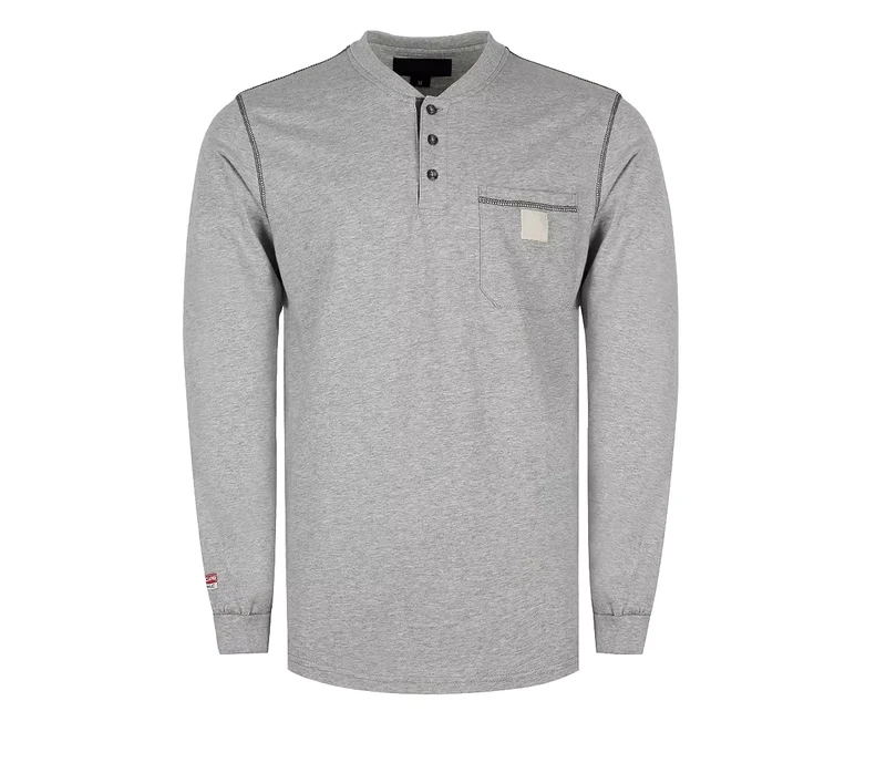 Men's Fire Resistant Work Shirts CAT2 Welding T Shirts Print Long Sleeves Henley Style FR Flame Retardant Cotton Clothing