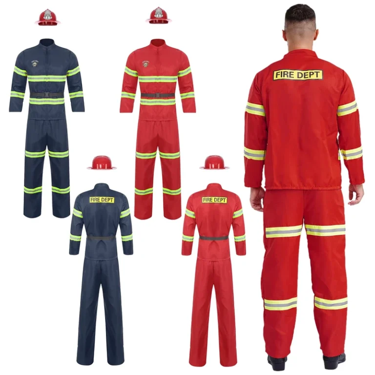 Mens-Firefighter-Overalls-Dress-up-Costume-4Piece-Suit-Helmet-Long-Sleeve-Jacket-Coat-Pants-and-Belt-Reflective-Stripes-Sets