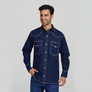 Men’s Flame Resistant Long Sleeve Work Shirt Western Style FR Safety Shirt for Welding Oil Gas Custom Logo