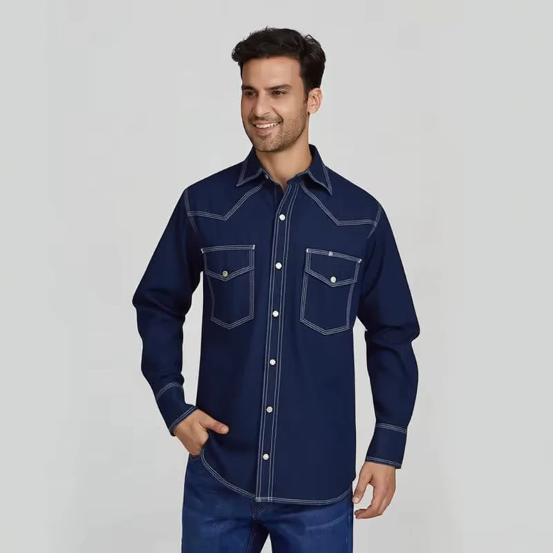 Men's Flame Resistant Long Sleeve Work Shirt Western Style FR Safety Shirt for Welding Oil Gas Custom Logo
