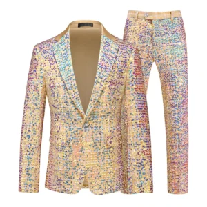 Men’s Formal Wear Embellished Suit Pants for Host Singer Stage Performance Business Casual 2 Piece Set