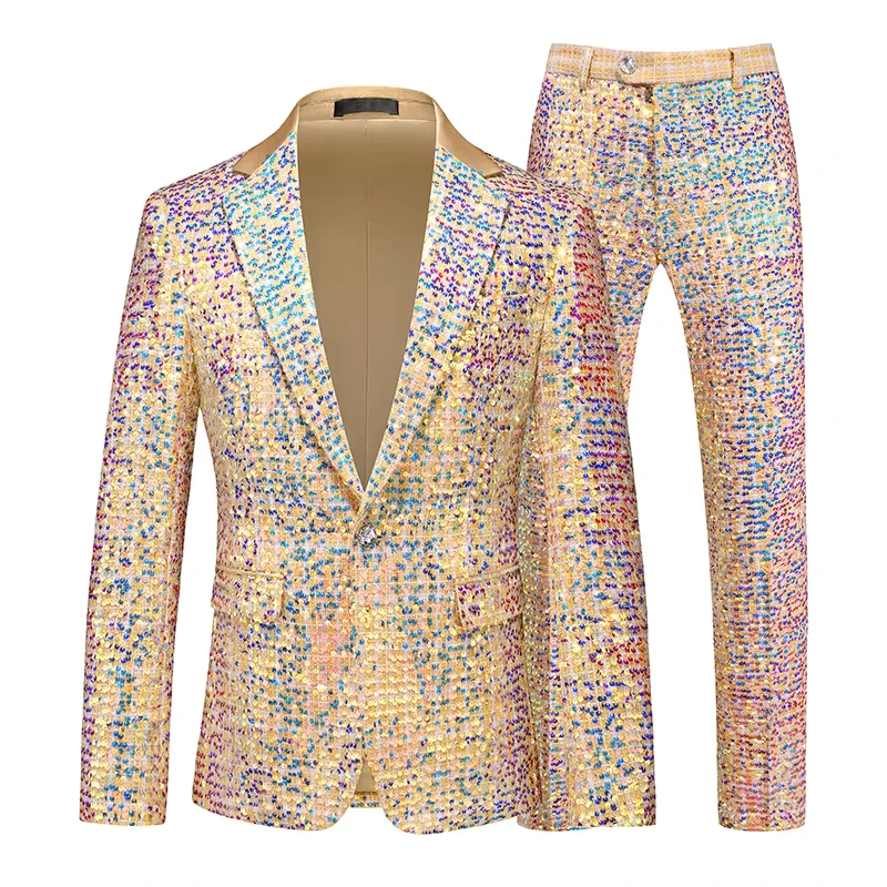Men's Formal Wear Embellished Suit Pants for Host Singer Stage Performance Business Casual 2 Piece Set