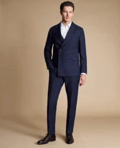 Men’s Formal Wear Slim Fit Business Suit in Woolen Fabric Plus Size Double Breasted Zipper Fly Flat Front Tuxedo Pants Adults