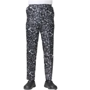 Men’s Fully Elastic Black Cotton Blend Chef Trousers Work Uniform Pants for Kitchen Staff in Restaurant and Bar