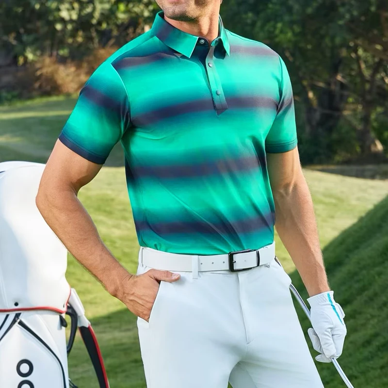 Men's Golf Polo Shirt Quick Dry Moisture Wicking UV Protection Short Sleeve Stretch Performance Golf Shirt for Outdoor Sports
