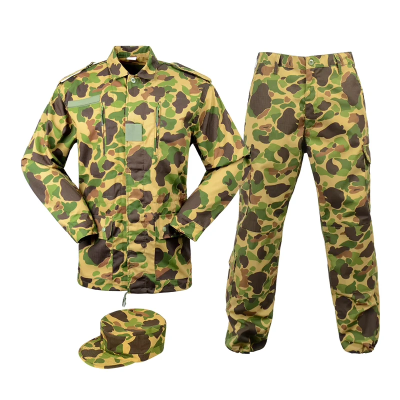 Men's Green Camouflage F1 Combat Uniform Polyester-Cotton Breathable Ripstop Anti-Static
