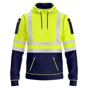 Men’s Green Hi Vis Waterproof Polyester Hoodie CLASS 3 Level Hooded Zippered High Visibility Reflective Safety Jacket for Work