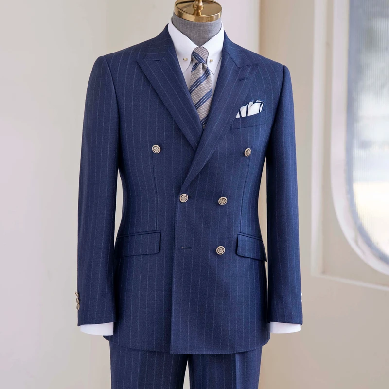 Men's Haute Couture Bespoke Wedding Suit 100% Wool Super British Fabric Single Breasted Closure Pant Coat Design