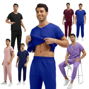 Men’s Healthcare Scrub Set 4-Way Stretch Antimicrobial Multi-Pocket Jogger Uniform for Nursing Doctors Hospital Clinic