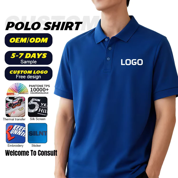 Men's Heavyweight Cotton Snap-Button Work Polo Shirt with Custom Embroidered Logo