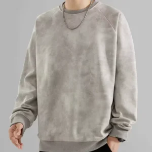 Men’s Heavyweight Suede Autumn Sweater Customizable Long Sleeve Top Ruffled Bottom Knitted