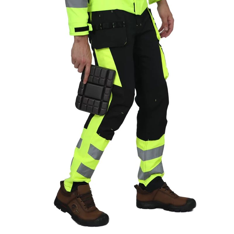 Men's Hi Vis Cargo Pants Safety Apparel Reflective Trouser Drawstring High Visibility Overalls Road