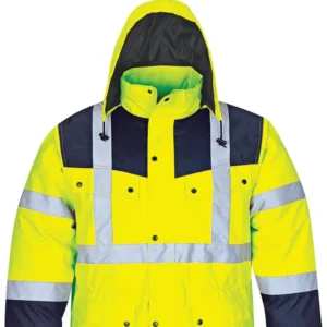 Mens Hi Vis Comfortable and Warm Winter Waterproof Safety Jacket with Pockets Outdoor Parka