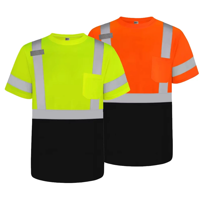 Men's Hi Vis Construction Short Sleeve T Shirt Hi Vis Workwear Reflective Safety Polo T Shirt With Reflective Tapes