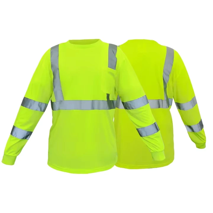 Men's Hi Vis Long Sleeve Construction Work Shirts Reflective Safety T shirts with Customized logo Soft Style