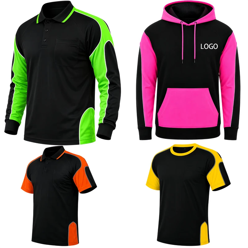 Mens Hi Vis Long Sleeve Work Polo Shirt Customized Quick Dry Safety Construction Fluorescent High Visibility Workwear Shirt