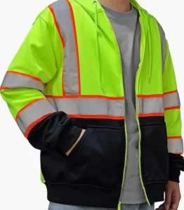 Men’s Hi-Vis Reflective Hooded Safety Sweatshirt with Zipper Front