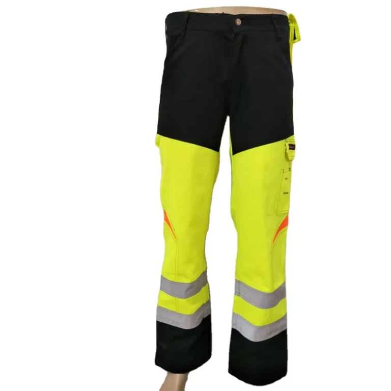 Mens-Hi-Vis-Reflective-Pants-Quick-Dry-Breathable-Yellow-Black-Industrial-Worker-Trousers-LED-Flash-Logo-Waist-Dark-Washed