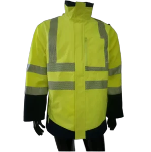 Men’s Hi Vis Reflective Safety Rain Jacket Waterproof Fleece Lined Detachable Hood Work Raincoat Custom Logo