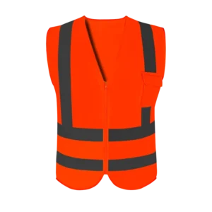Men’s Hi-Vis Reflective Safety Vest with Zipper for Road Traffic and Security, Orange