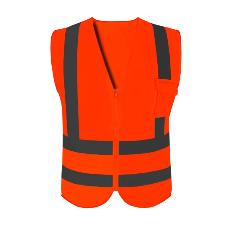 Mens-Hi-Vis-Reflective-Safety-Vest-with-Zipper-for-Road-Traffic-and-Security-Orange