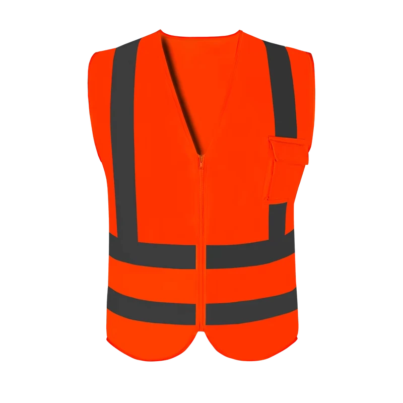 Men's Hi-Vis Reflective Safety Vest with Zipper for Road Traffic and Security, Orange