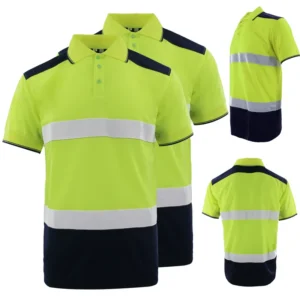 Men’s Hi Vis Reflective Safety Workwear Short Sleeve Polo T Shirt with Mesh High Visibility Work Shirt Customizable Logo FG-04S