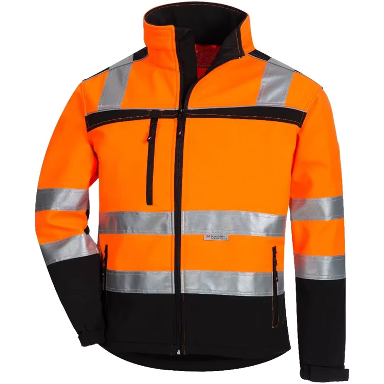 Men's Hi Vis Reflective Spring Autumn Windproof Breathable Workwear Softshell Jacket