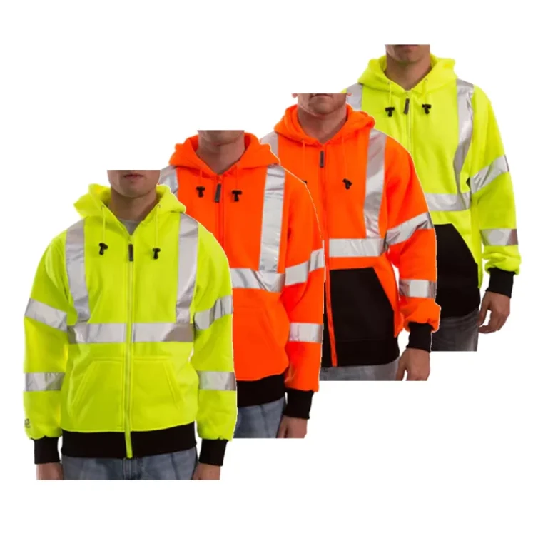 Mens-Hi-Vis-Safety-Reflective-ANSI-Class-3-Breathable-100-Polyester-Fleece-Jacket-Zipper-Hoodie-Sweatshirt-Traffic-Warmer