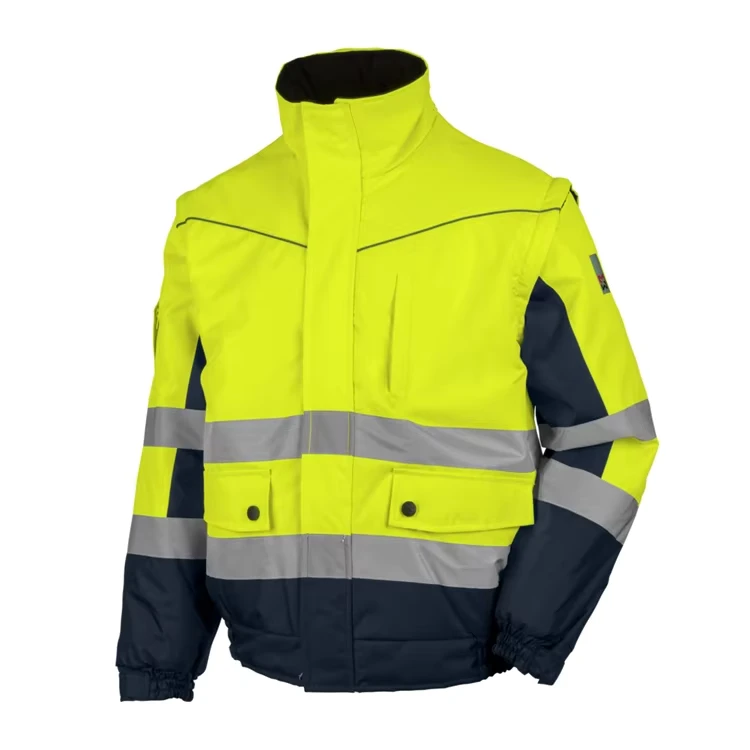 Men's Hi Vis Waterproof Reversible Breathable Eco Friendly Quilted Detachable Sleeve Reflective Bomber Jacket