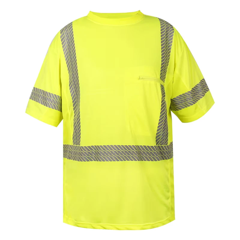 Men's Hi Vis Work Shirts Short Sleeve T Shirt in Lime with Customizable Logo Made From Polyester