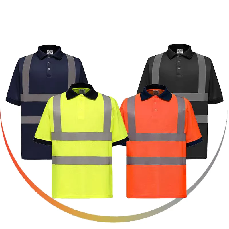 Men's Hi Vis Yellow Polo Workwear Shirt 100% Polyester with Reflective Safety Features Short Sleeve Cotton Tshirt