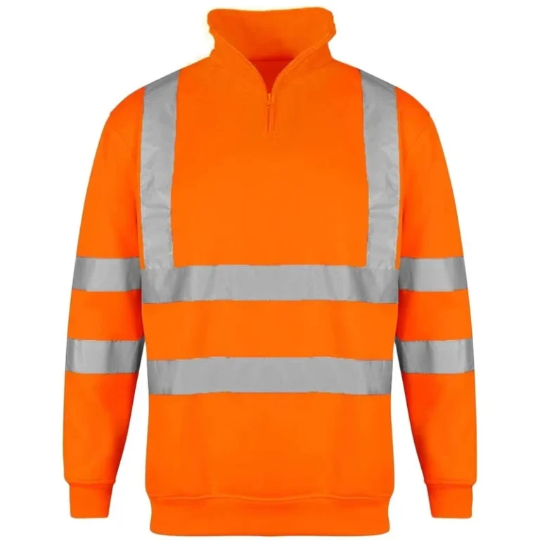 Mens-Hi-Viz-Vis-High-Visibility-Quarter-Zip-SweatShirt-Work-Safety-Jumper-Work-Jumper-With-Reflective-Strip