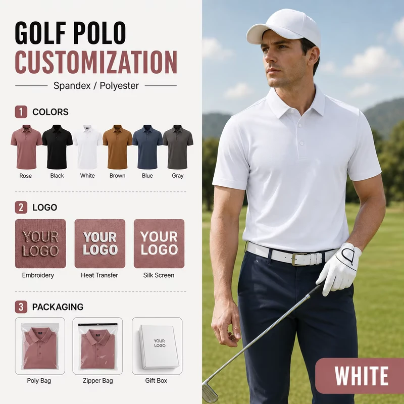 Men's Hidden-Placket Polo Shirt Soft Stretch Nylon Spandex Golf Shirt