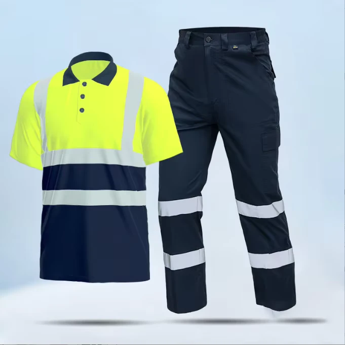 Mens-High-Visibility-100-Polyester-Reflective-Safety-Polo-Work-Shirt
