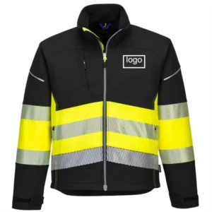 Men’s High Visibility ANSI Class 2 Waterproof Windproof Breathable Soft Reflective Safety Jacket Plastic Zipper Black
