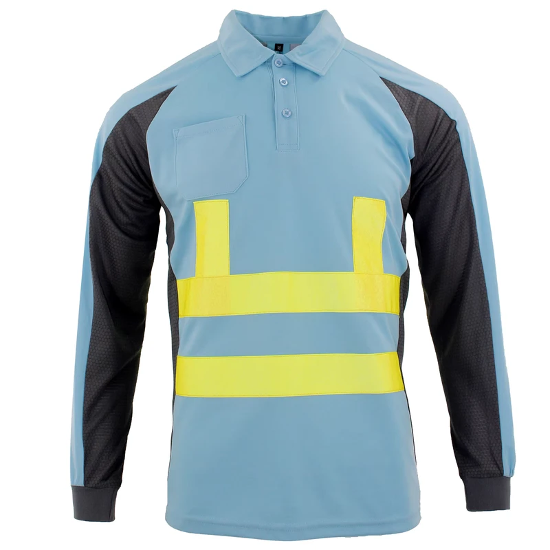 Men's High Visibility Breathable Light Weight Moisture Wicking Reflective Safety Polo Shirt Blue Roadway Safety Workplace 100%