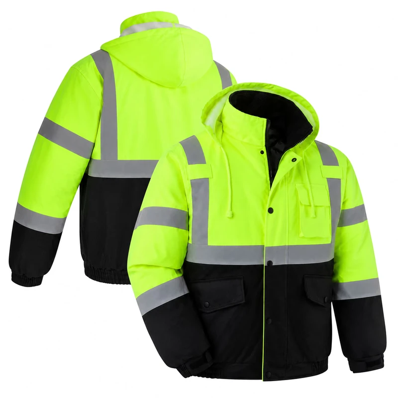 Mens High Visibility Reflective Security Guard Winter Jacket Uniform Waterproof Hi Vis Safety Jacket for Construction Work
