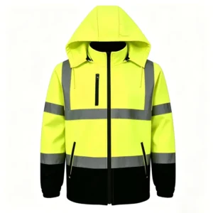 Mens High Visibility Safety Softshell Jacket Waterproof Windproof Reflective Strip Workwear Winter Quilted Thermal Coat Pockets