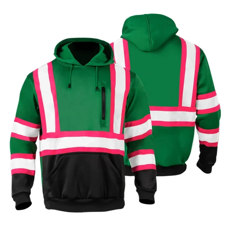 Mens-High-Visibility-Safety-Sweatshirt-ANSI-Class-3-Fleece-1-4-Zip-With-Black-Bottom-Pullover-Sweater
