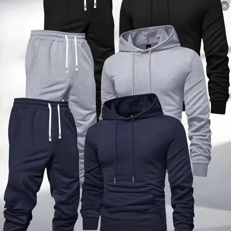 Men's Hooded Sweatshirt and Pants Leisure Sports Suit for Spring and Autumn