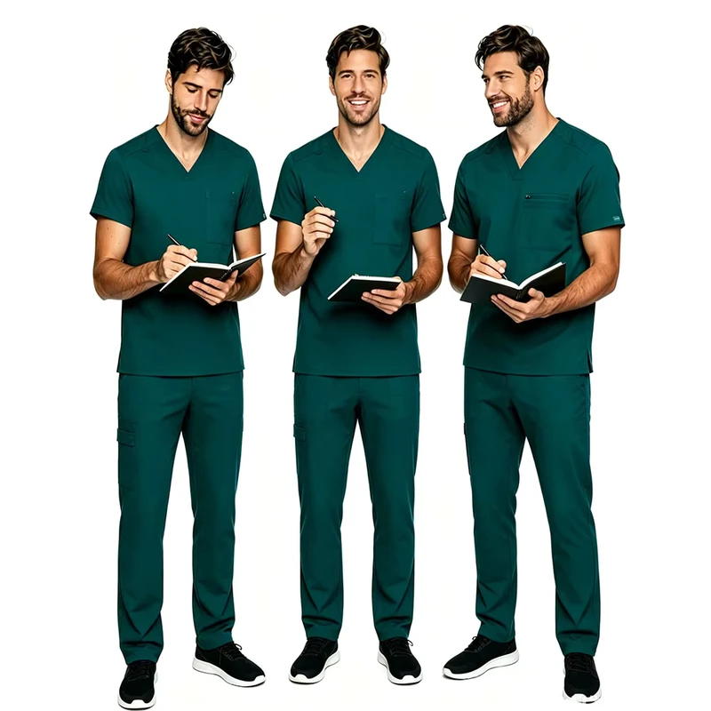 Men's Hospital Uniforms Scrub Sets Soft Anti-Shrink Quick-Dry Woven Breathable OEM Available
