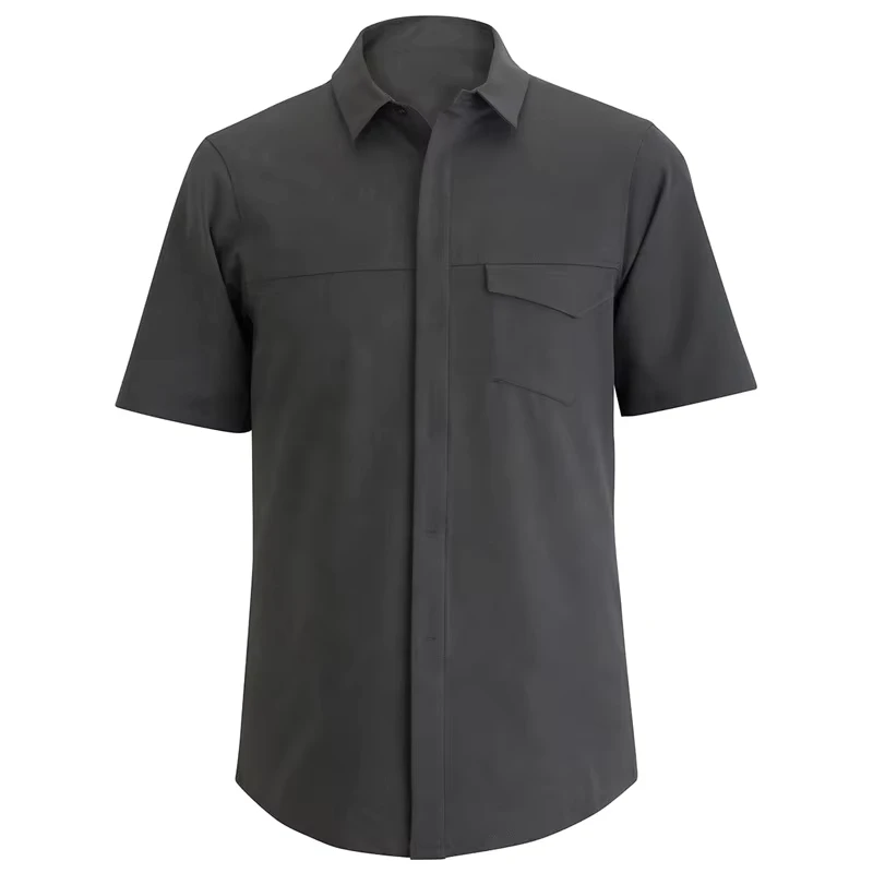 Men's Hotel Restaurant Uniform Shirt with Fly-Front Placket and Curved Hem