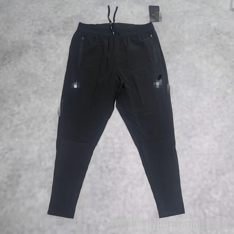Men's Ice Silk Sports Pants for Running and Training Threaded Stitching High Elastic Mid Waist