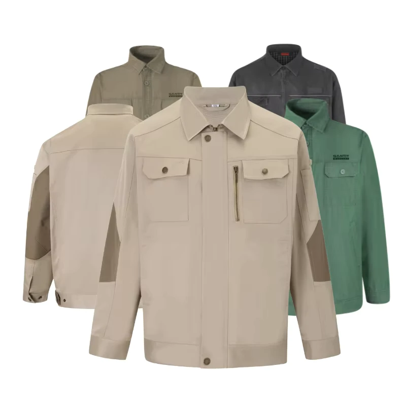 Men's Khaki Flame-Resistant Work Jacket and T-Shirt Uniform