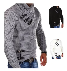 Men’s Knit Sweater Long Sleeve Turtle Neck Sweaters Knitwear for Autumn Winter
