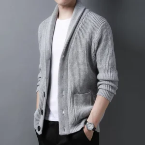 Men’s Large Size Business Casual Long-Sleeve Collared Knit Sweater